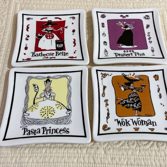 MWW Market Culinary Cuties by Andrew Tracey set 4 ceramic small square - Picture 1 of 9